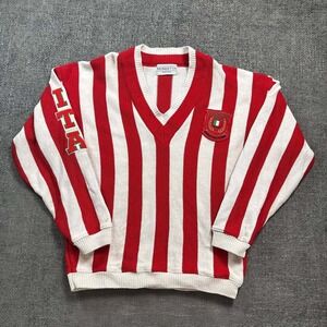 Mondetta Rugby V-Neck Sweater Mens Large Red White Striped 90s Vintage ITA